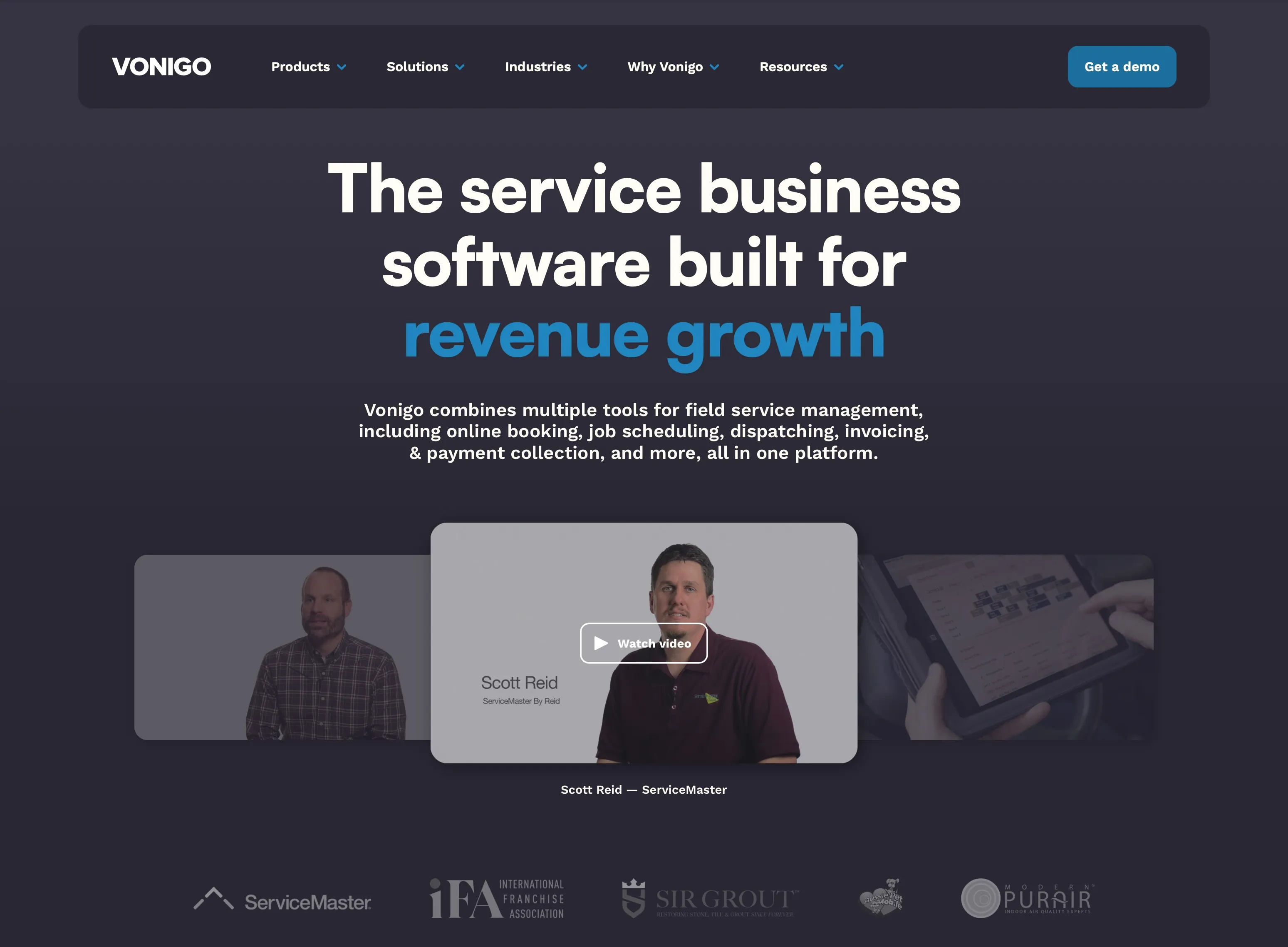 The Vonigo website homepage