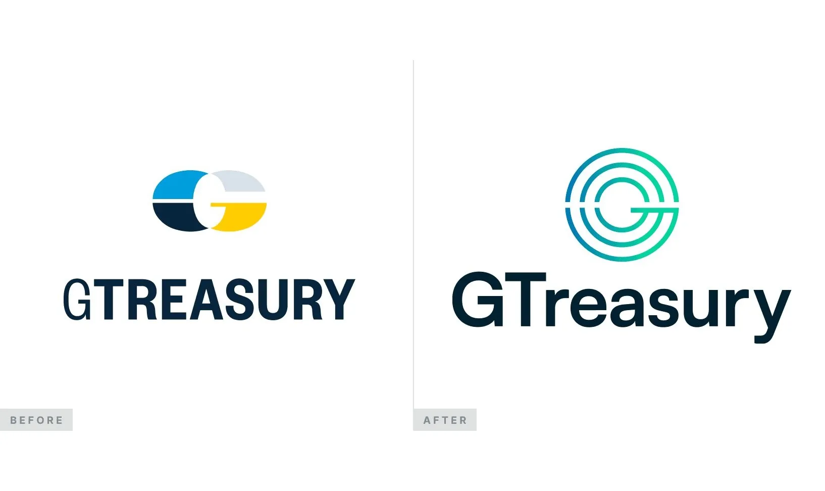 GTreasury logo before and after the rebrand