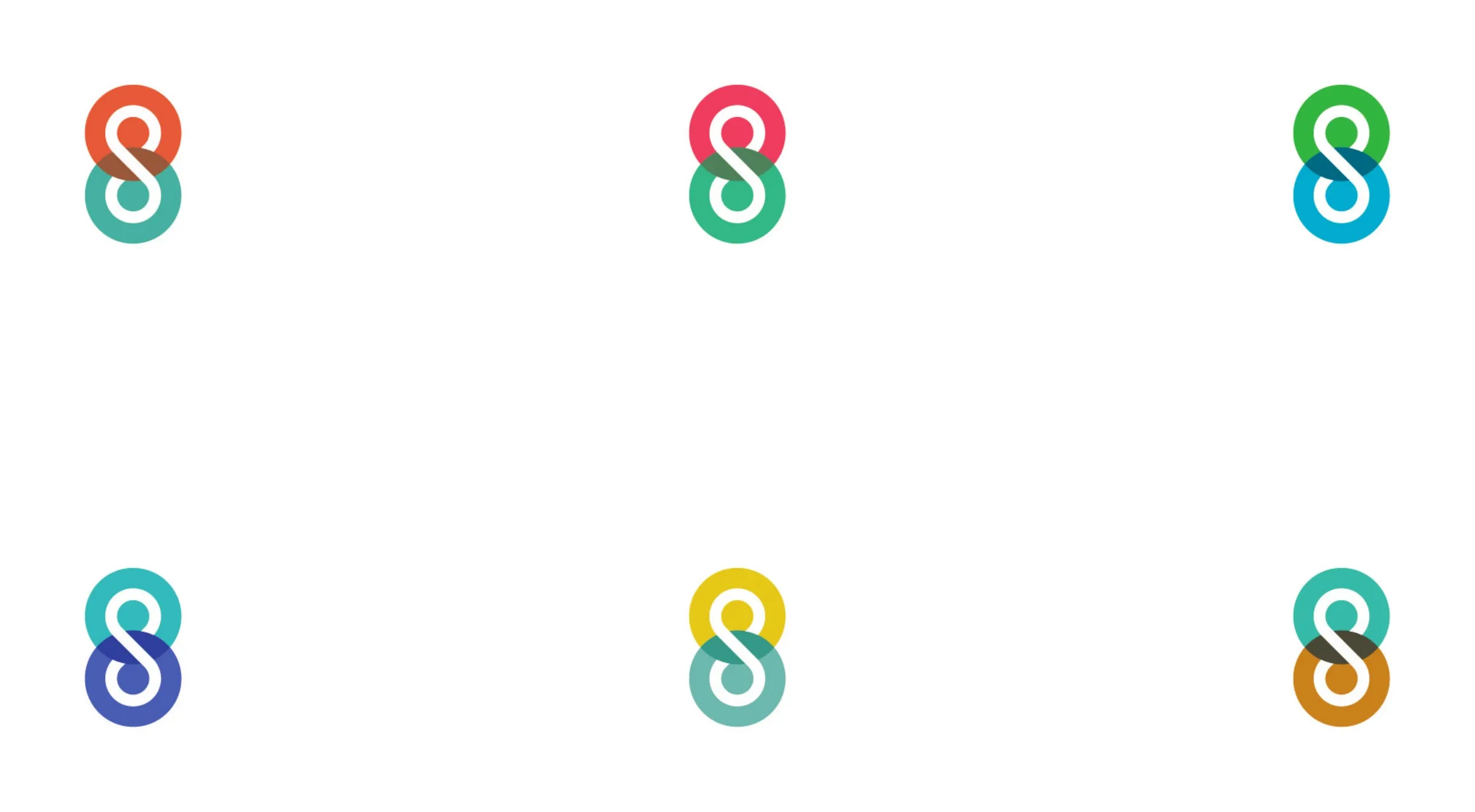 Six colour studies of the overlapping circles mark