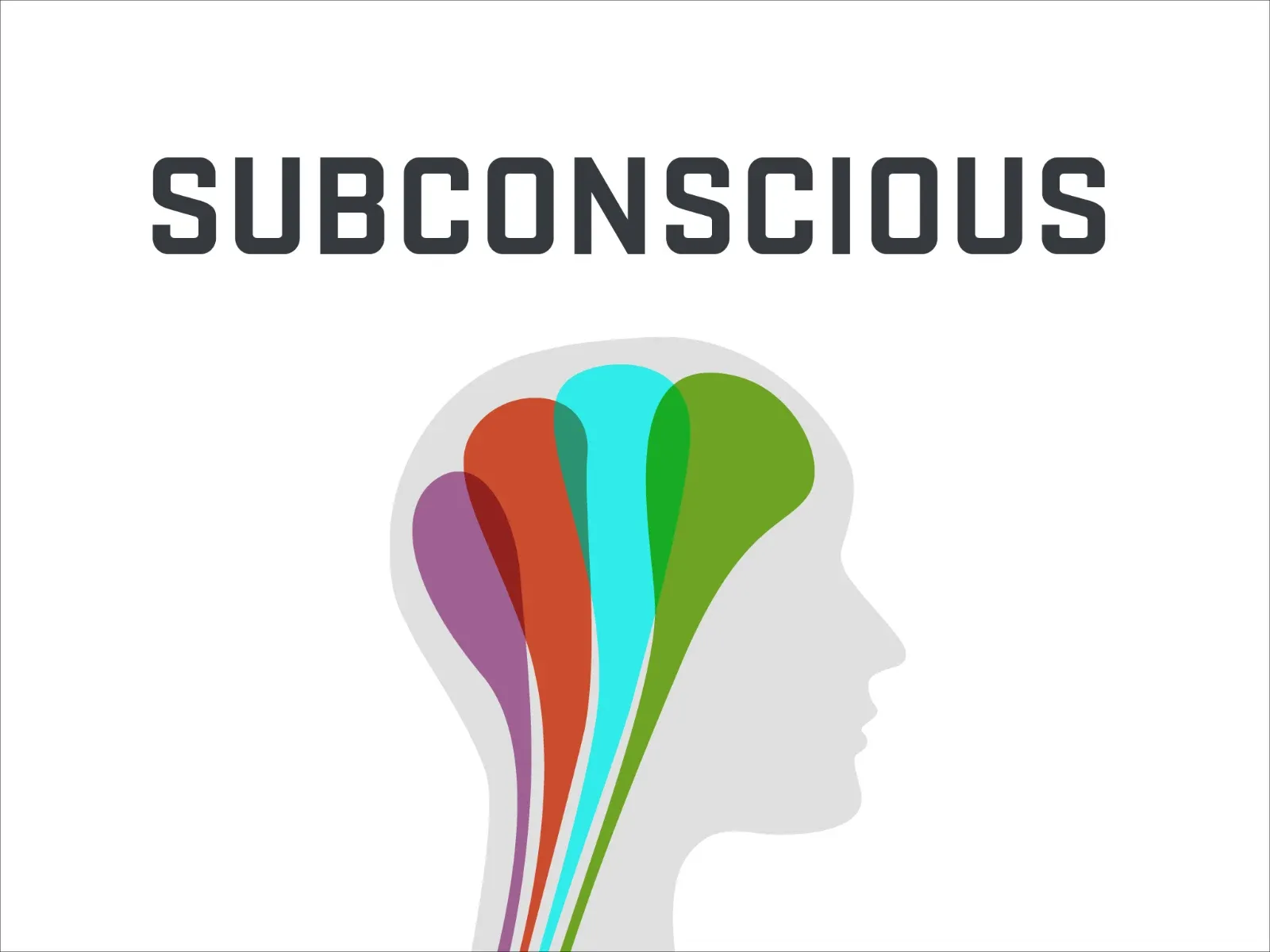 Ilustración de una cabeza de perfil de la que salen corrientes de colores, con el título Subconscious