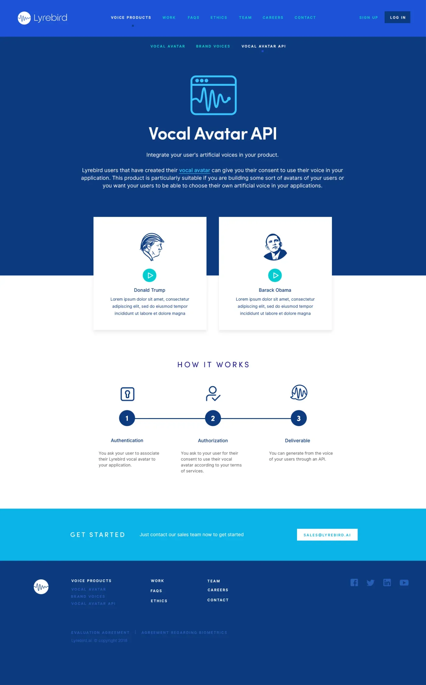 The Lyrebird Vocal Avatar API page